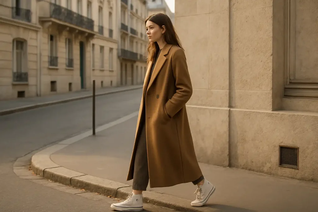 Comment porter des baskets montantes avec un manteau long ?